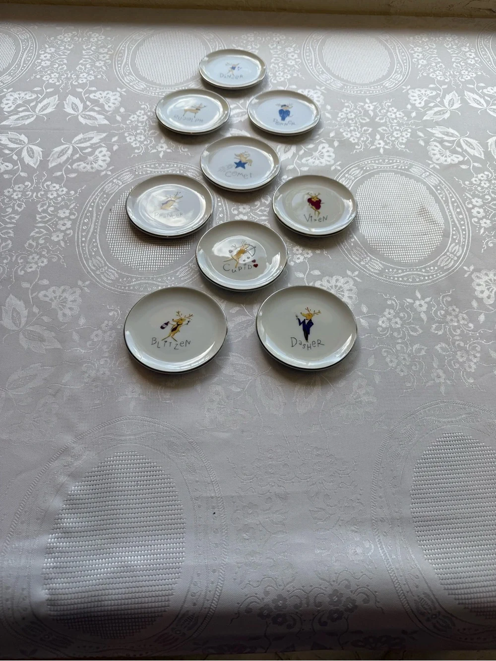Pottery Barn White Reindeer Complete Set Of 9 Coasters Accent Plates Multicolor